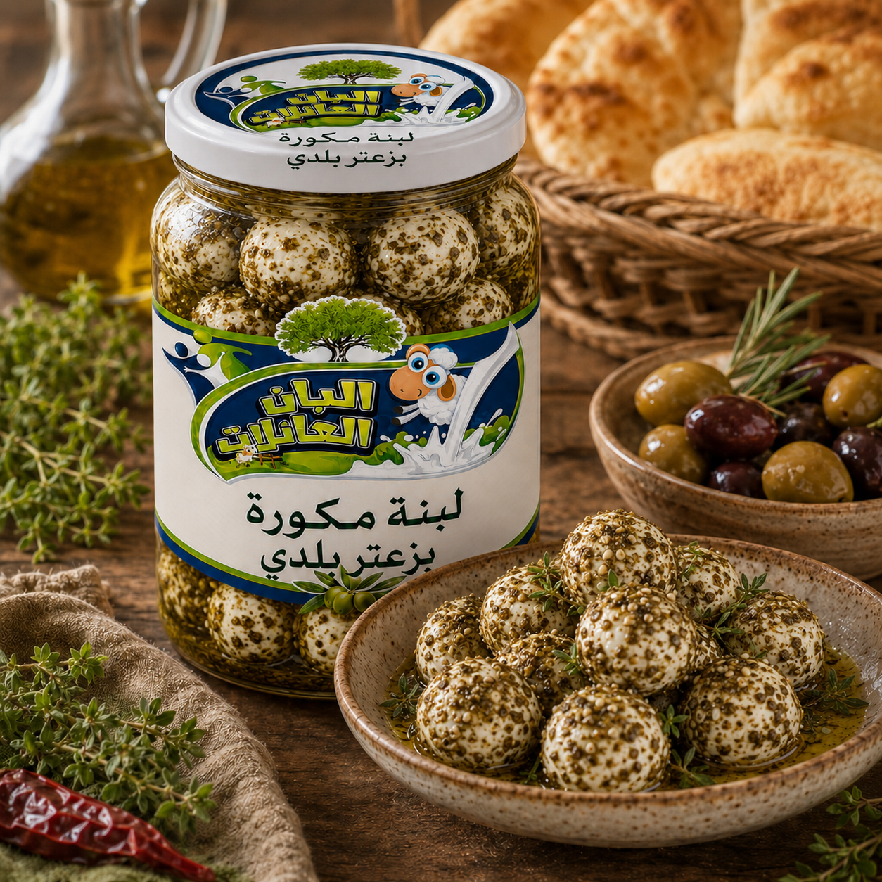 لبنة مكورة بزعتر بلدي